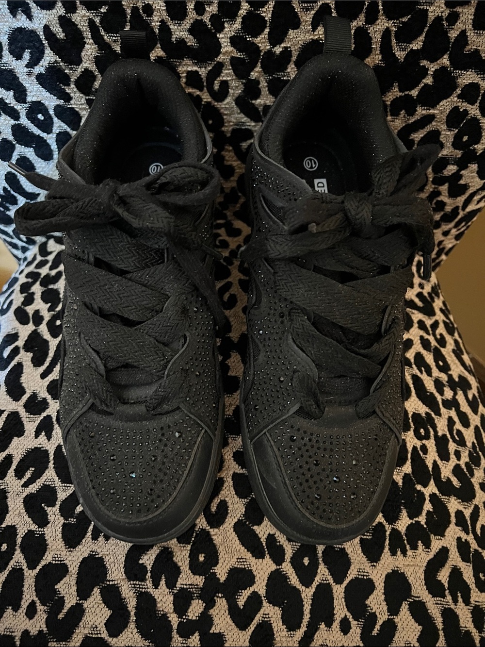 BLACK BLING!! Ladies Black Sparkle Lace-Up Sneakers